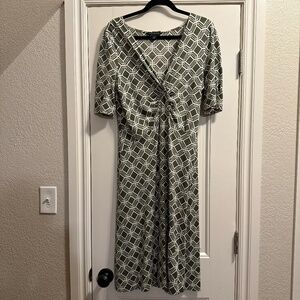 Banana Republic silk cotton blend geometric pattern dress, olive & cream